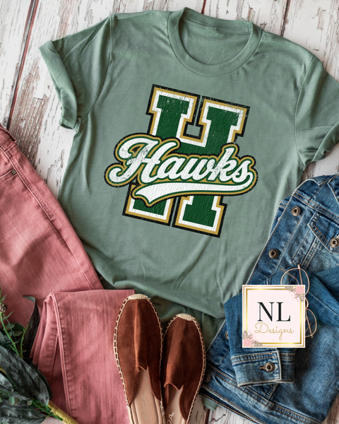Big Letter Retro Hawks (Green)