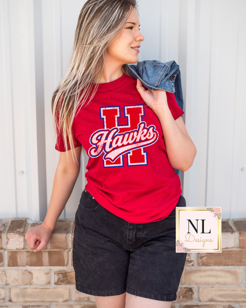 Big Letter Retro Hawks (Red)