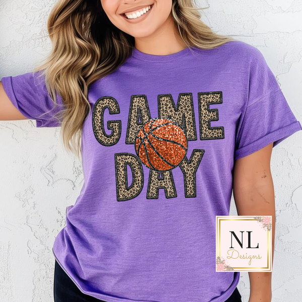 Basketball Game Day Faux Leopard Glitter
