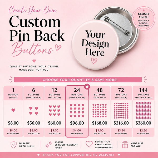 Custom 3" Round Pin Back Buttons