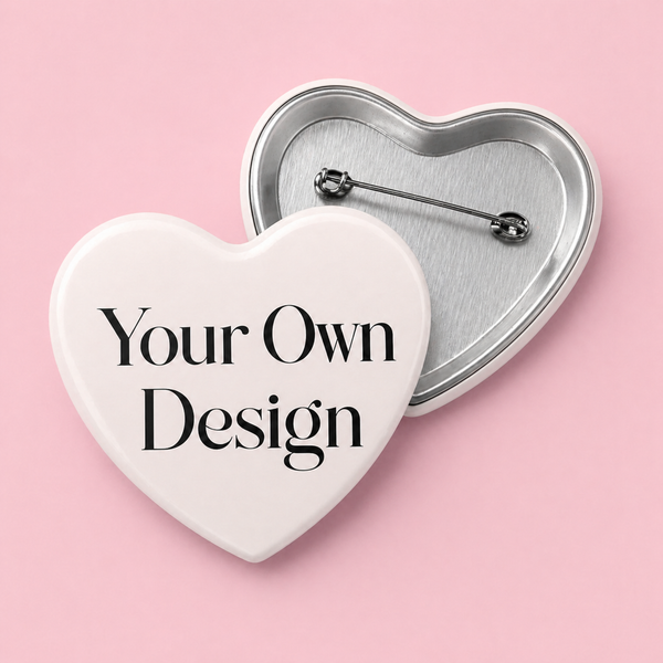 Custom 2.25" Heart-Shaped Pin Back Buttons