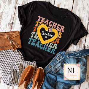 Teacher Retro Heart Pencil