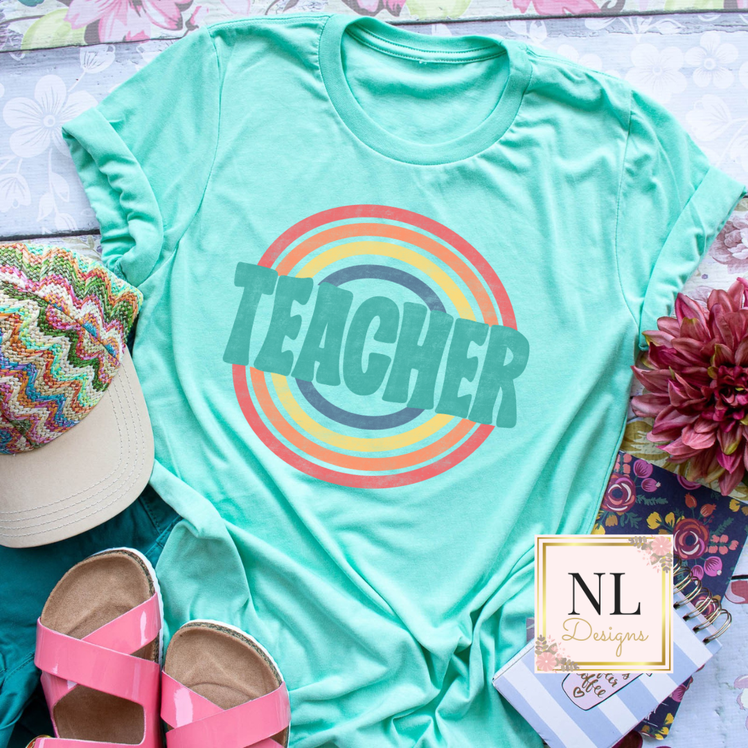 Teacher Washed Out Retro Rainbow