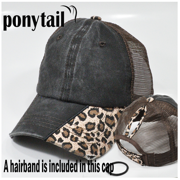 Chocolate Leopard Ponytail Trucker Hat